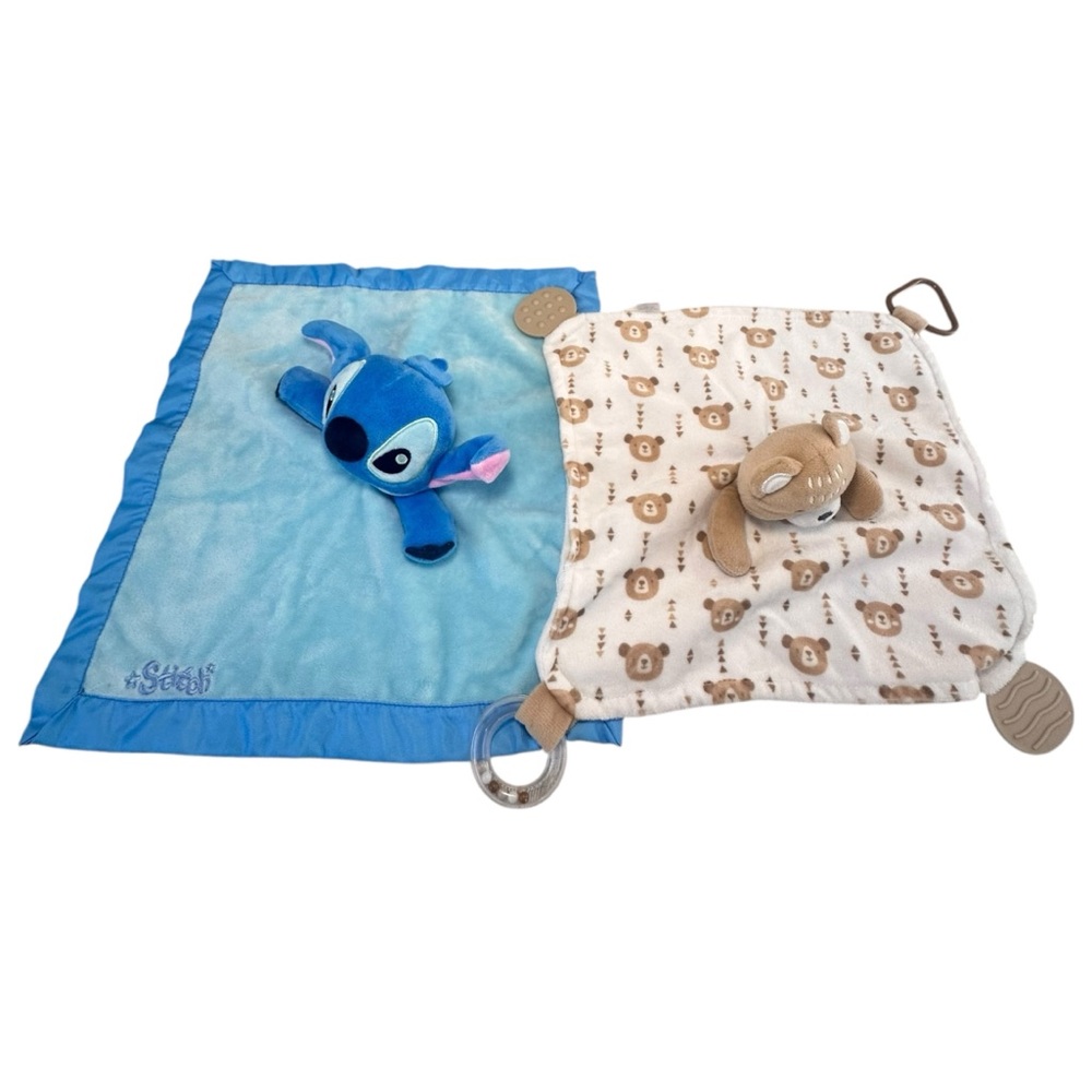 Disney Stitch & Teddy Bear Baby Lovey Security Blankets Set of 2